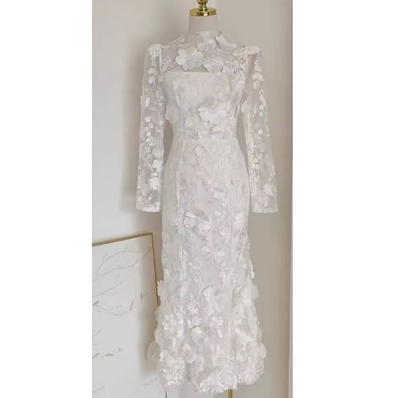 Women's White Floral Evening Dress Lace Formal Dress Party Wedding Gown XS-XL - Picture 3 of 7